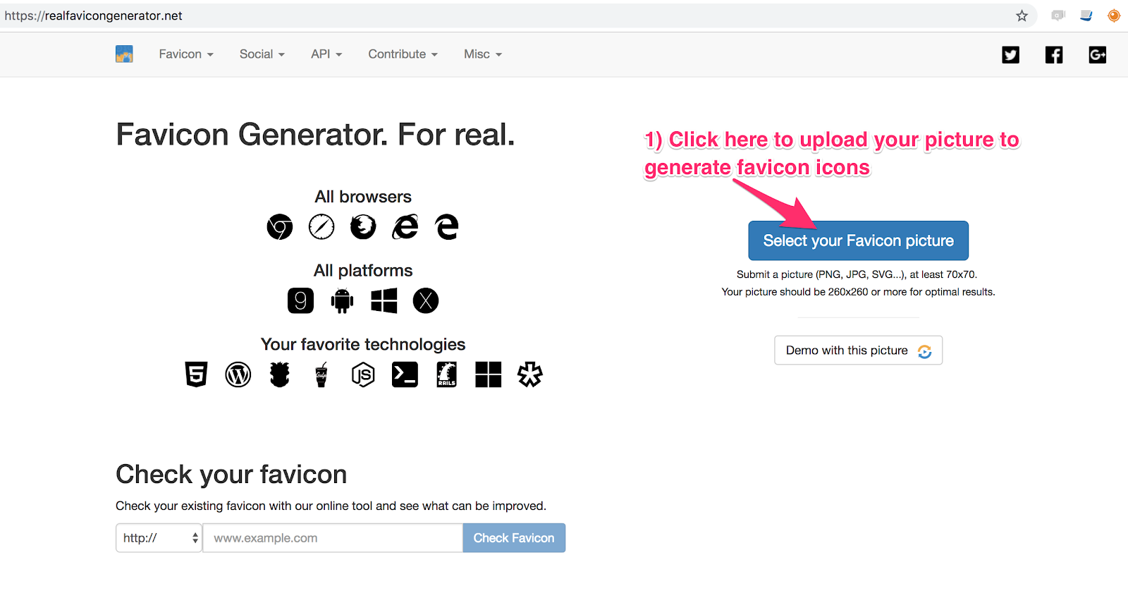 Screenshot of Favicon generator